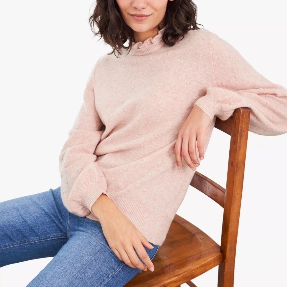 White Stuff  frill Neck Bobble Stitch Light Pink sweater. Size UK 16 Large